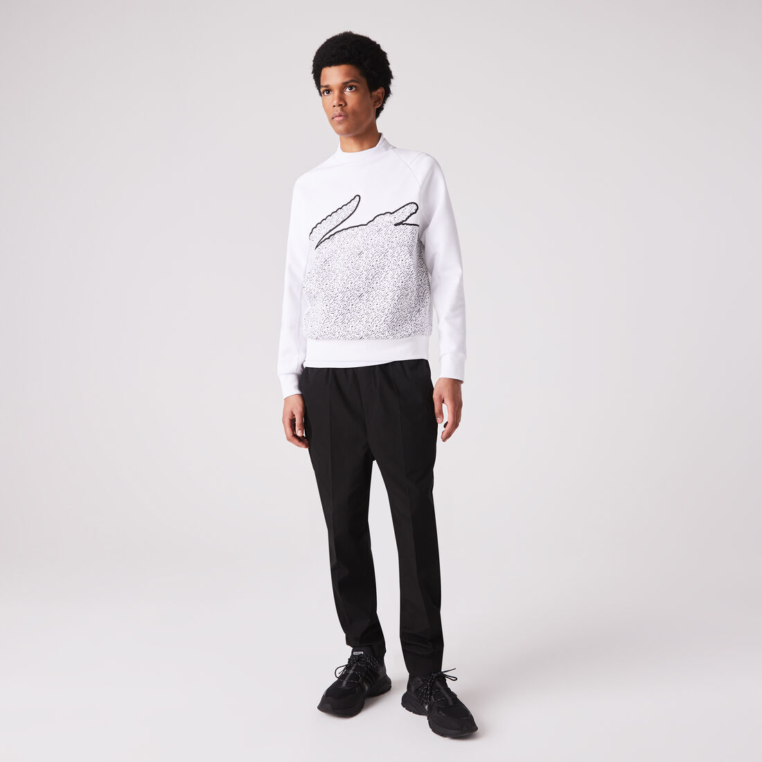 Lacoste Crew Neck Oversized Crocodile Cotton Blend Men\'s Sweatshirts White | 560-BTJASG