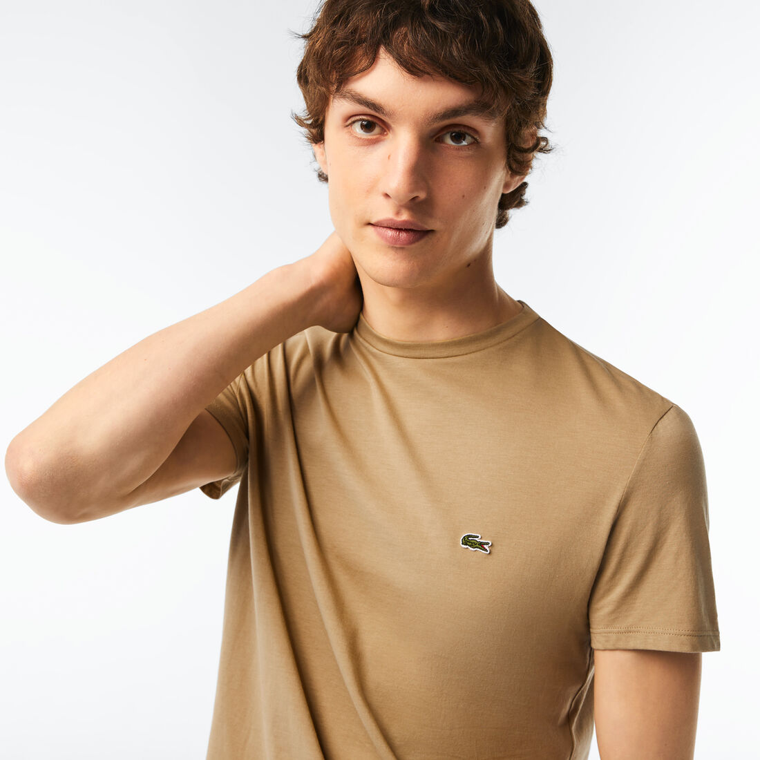 Lacoste Crew Neck Pima Cotton Jersey Men's T Shirts Beige | 619-OWRMLP