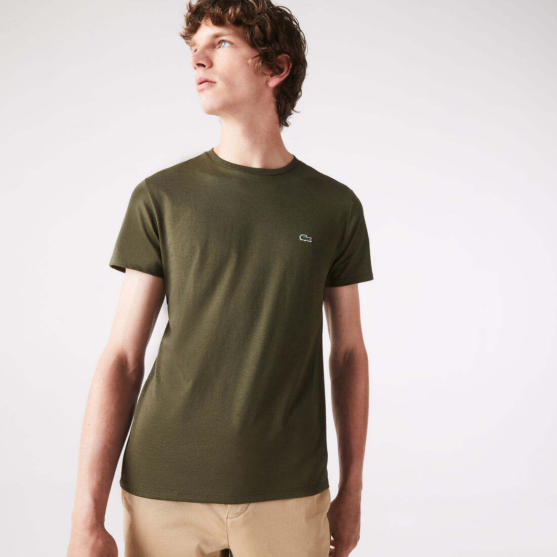 Lacoste Crew Neck Pima Cotton Jersey Men's T Shirts Khaki Green | 754-JPCOAL