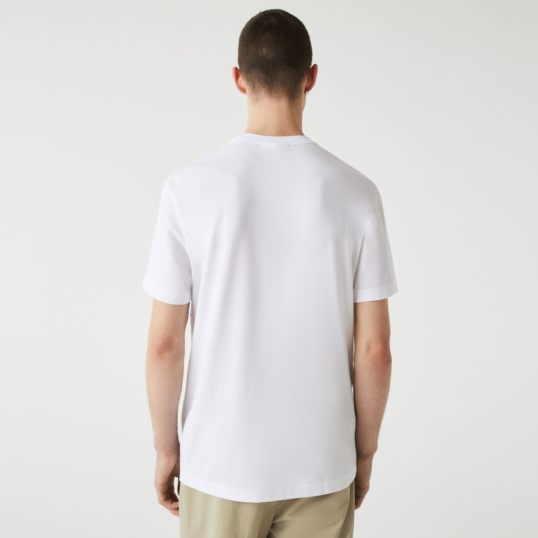 Lacoste Crocodile Print Crew Neck Stretch Organic Cotton Men's T Shirts White | 462-EKHSJR