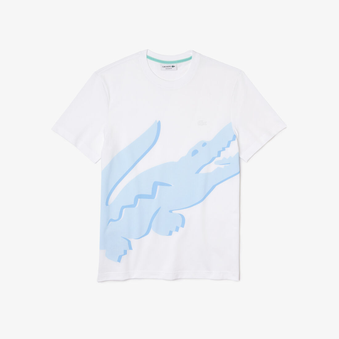 Lacoste Crocodile Print Crew Neck Stretch Organic Cotton Men's T Shirts White | 462-EKHSJR