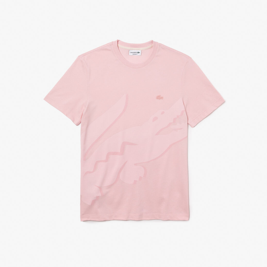 Lacoste Crocodile Print Crew Neck Stretch Organic Cotton Men\'s T Shirts Pink | 482-DYWXLK