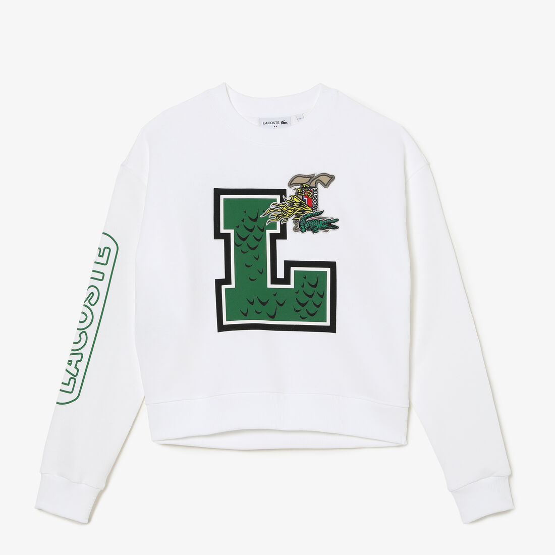 Lacoste Holiday Loose Fit Oversized Print And Branded Women\'s Sweatshirts White | 790-QRHIOW