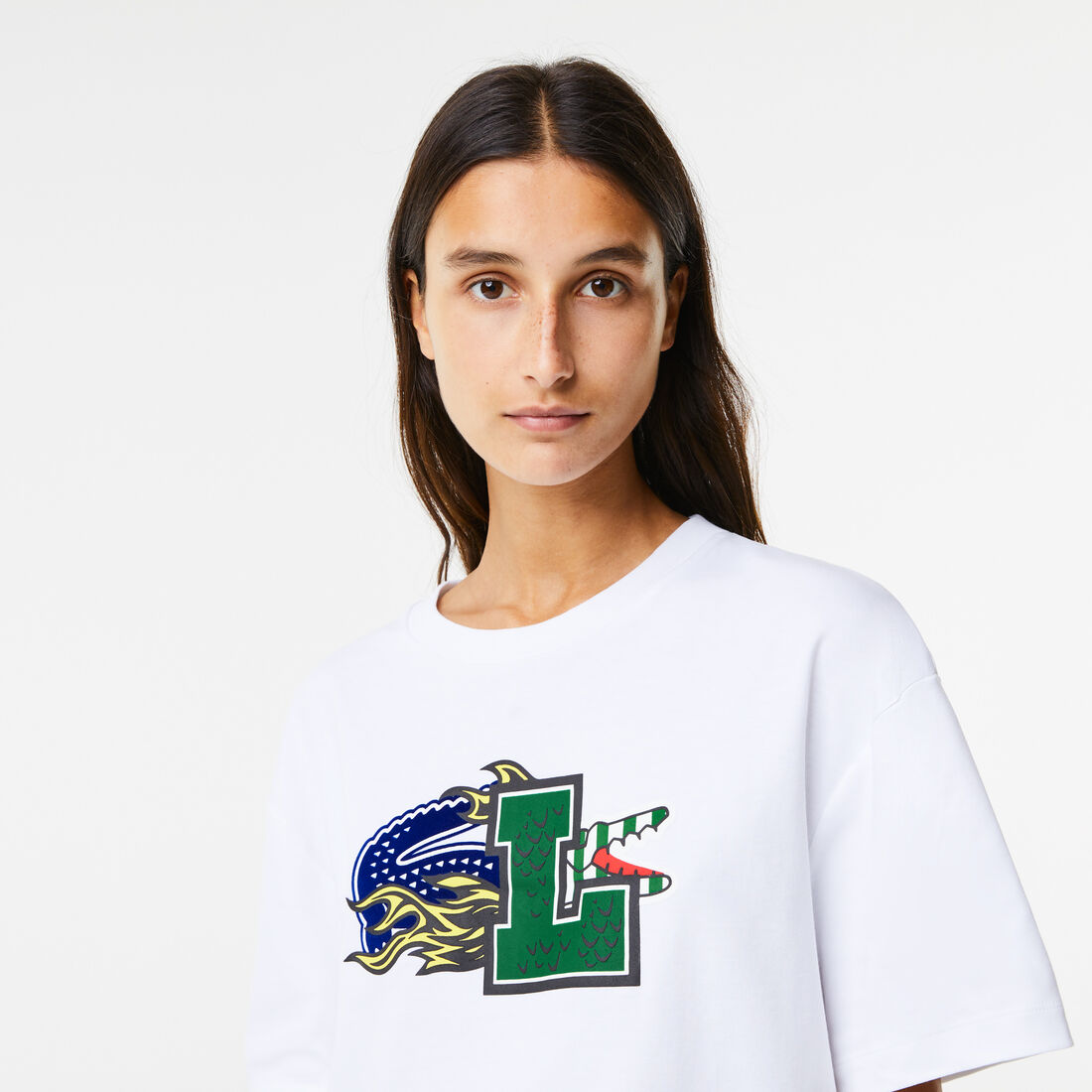 Lacoste Holiday Oversized Fit Organic Cotton Women's T Shirts White | 189-KEXANG