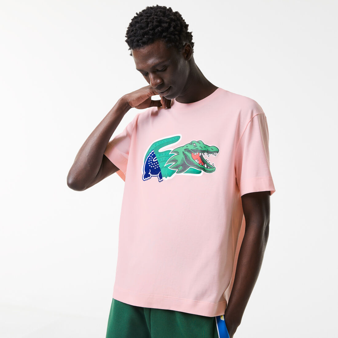 Lacoste Holiday Relaxed Fit Oversized Crocodile Men\'s T Shirts Light Pink | 024-IDNXGH