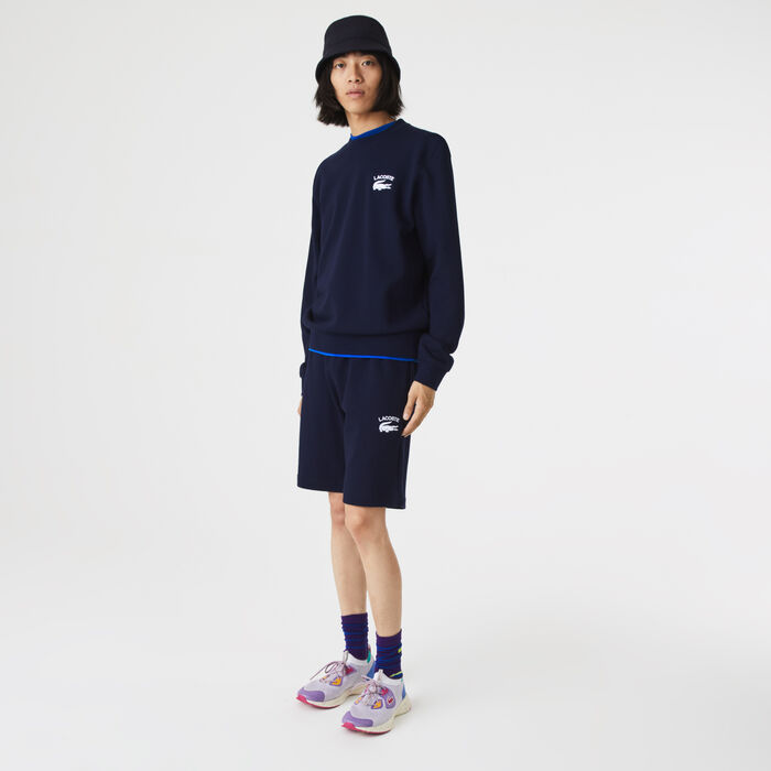 Lacoste Inscription Crew Neck Men's Sweatshirts Navy Blue | 709-LRAVGH