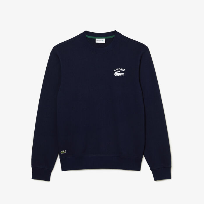 Lacoste Inscription Crew Neck Men's Sweatshirts Navy Blue | 709-LRAVGH