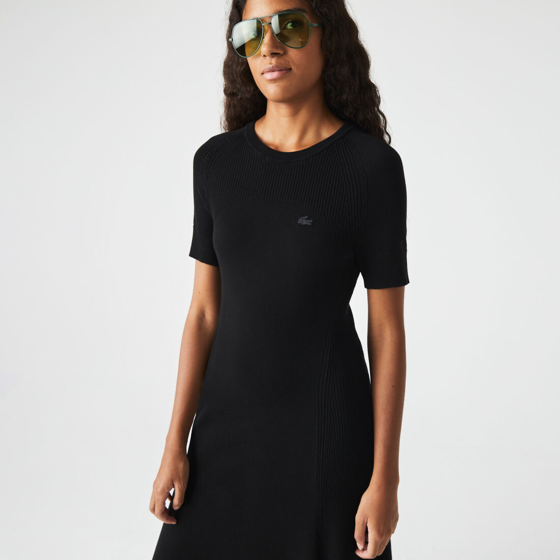 Lacoste Knit Details Women's Dress Black | 640-JOKCTX