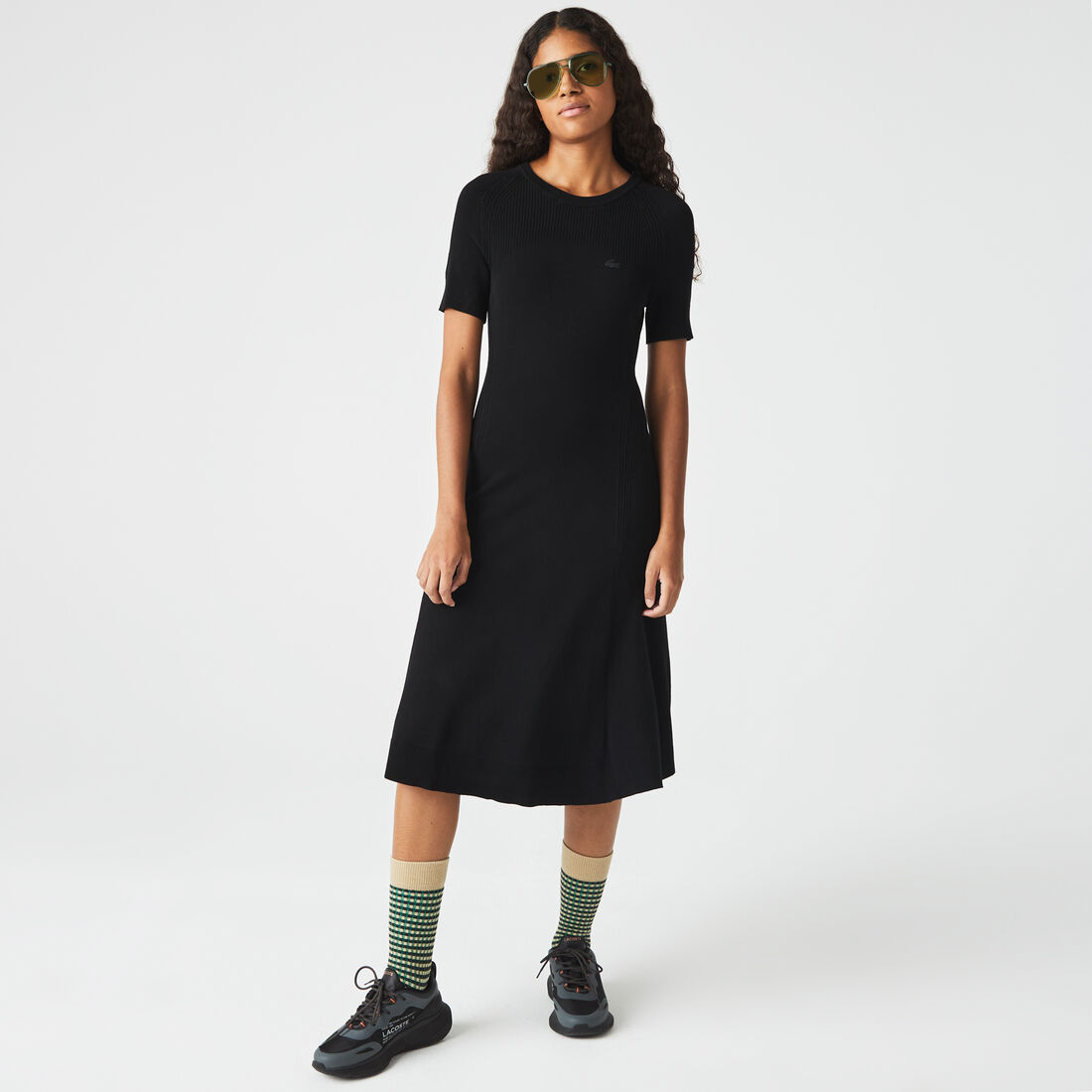 Lacoste Knit Details Women\'s Dress Black | 640-JOKCTX