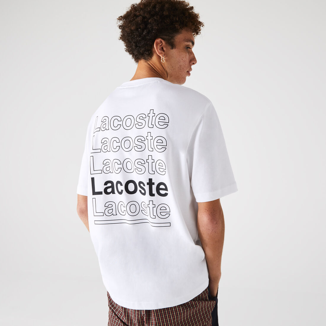 Lacoste L!ve Loose Fit Printed Cotton Men's T Shirts White | 861-UYTIVN