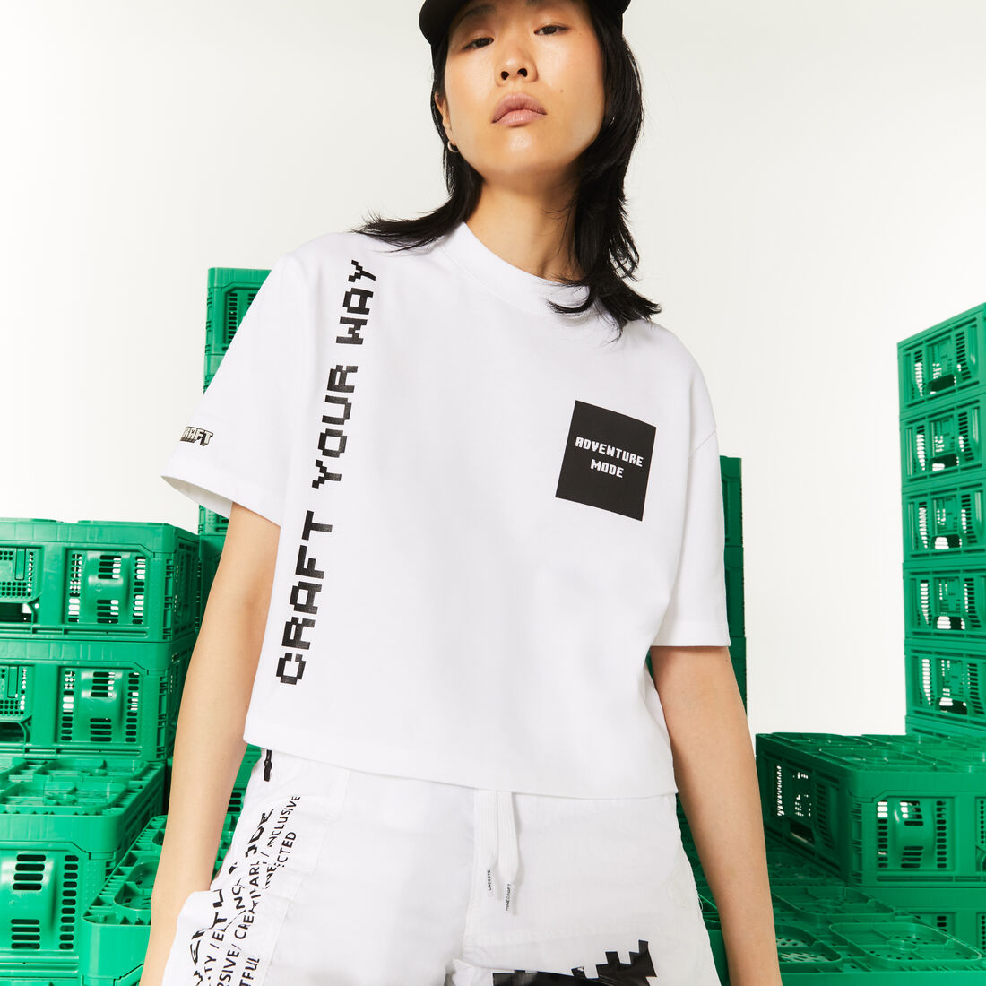 Lacoste L!ve X Minecraft Short Organic Cotton Women's T Shirts White | 162-IYZXVA