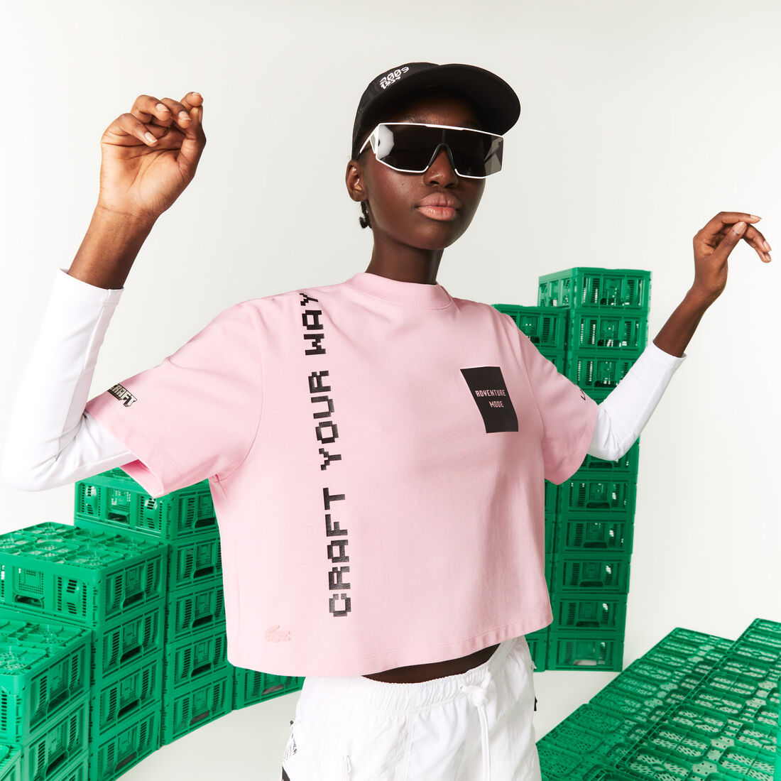 Lacoste L!ve X Minecraft Short Organic Cotton Women's T Shirts Pink | 589-GFTMOV