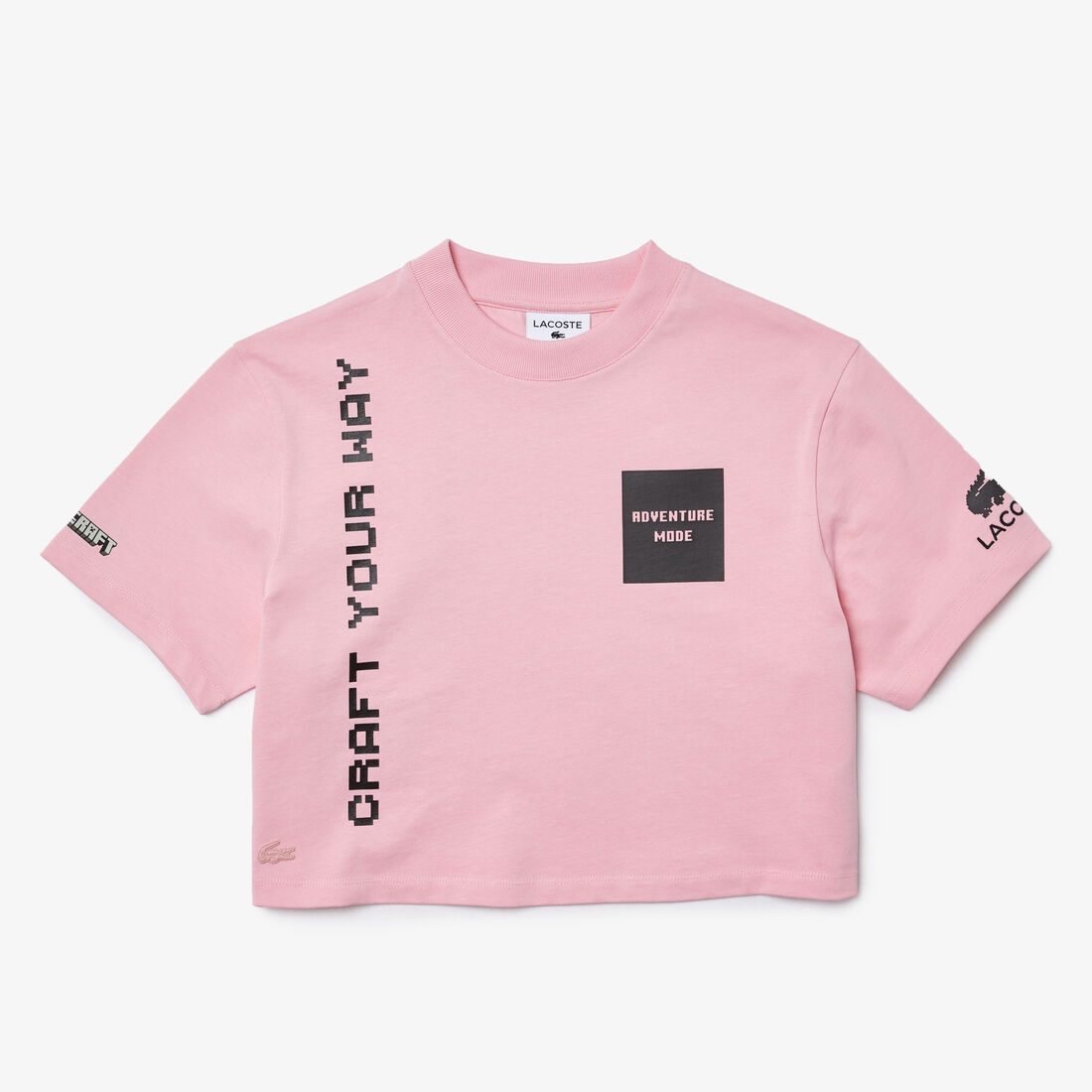 Lacoste L!ve X Minecraft Short Organic Cotton Women's T Shirts Pink | 589-GFTMOV