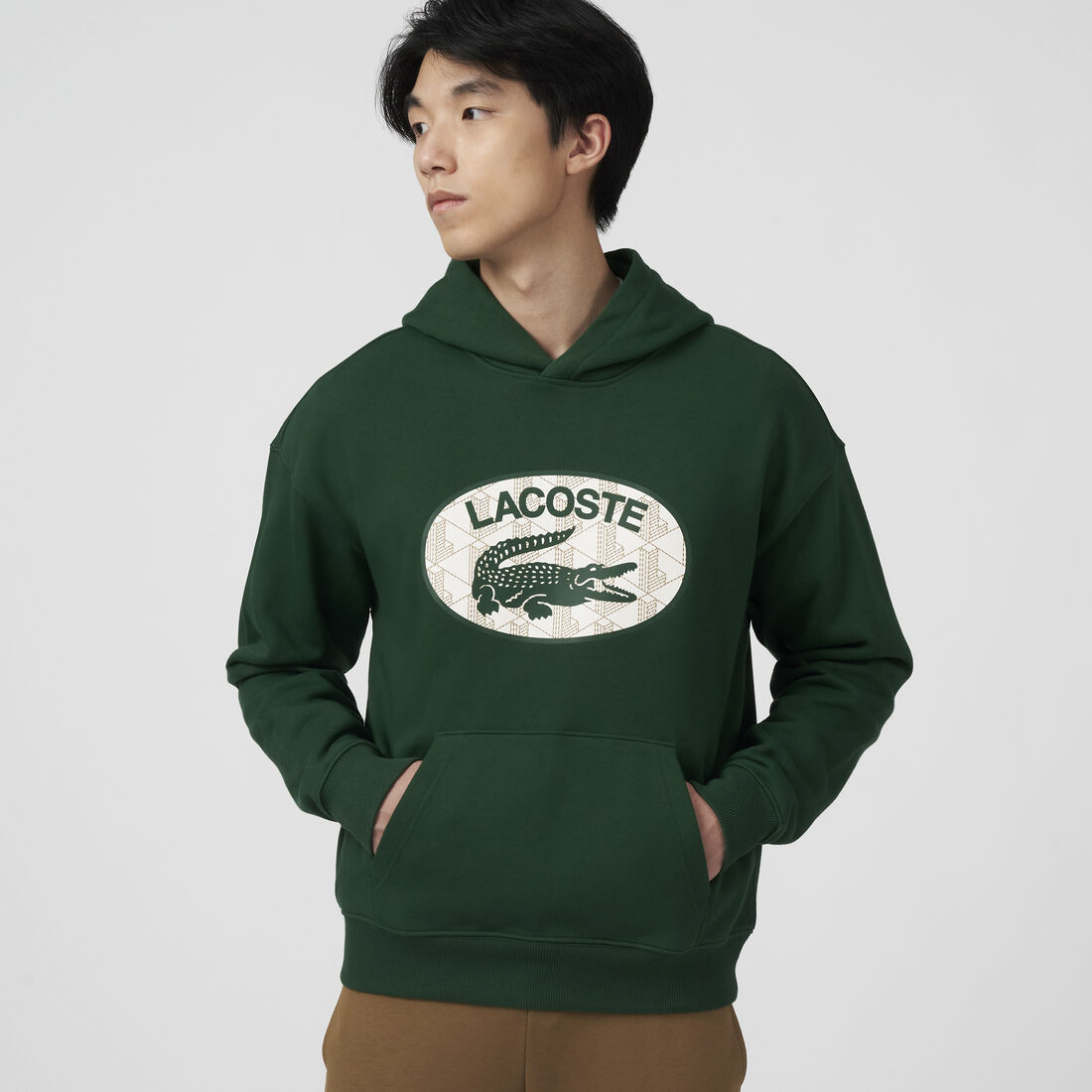 Lacoste Loose Fit Branded Monogram Hooded Men's Sweatshirts Green | 724-MZIANW