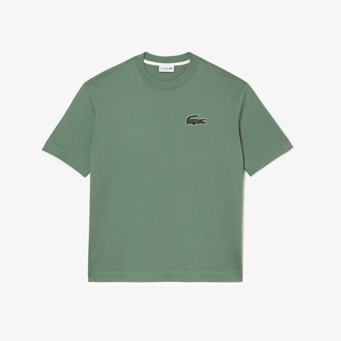 Lacoste Loose Fit Large Crocodile Organic Cotton Men's T Shirts Khaki Green | 680-NEQZGS