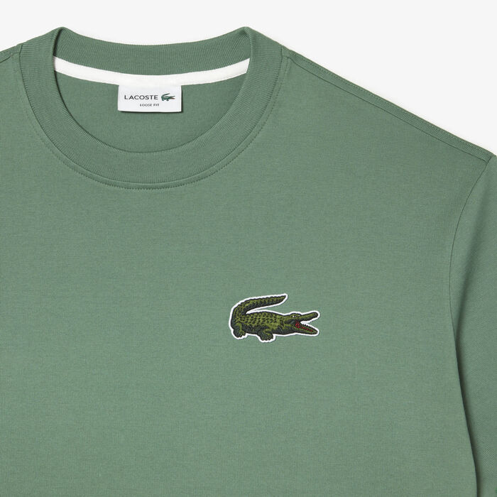 Lacoste Loose Fit Large Crocodile Organic Cotton Men's T Shirts Khaki Green | 680-NEQZGS