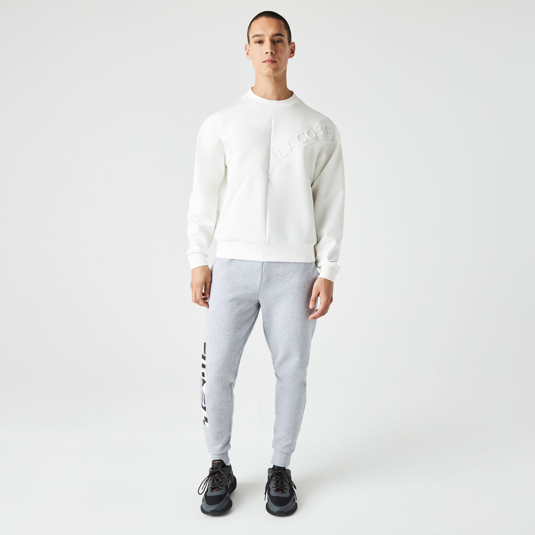 Lacoste Loose Fit Patchwork Effect Men's Sweatshirts White | 732-YDIEPM