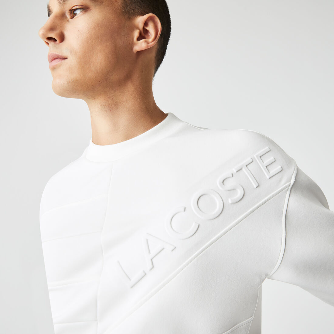 Lacoste Loose Fit Patchwork Effect Men's Sweatshirts White | 732-YDIEPM