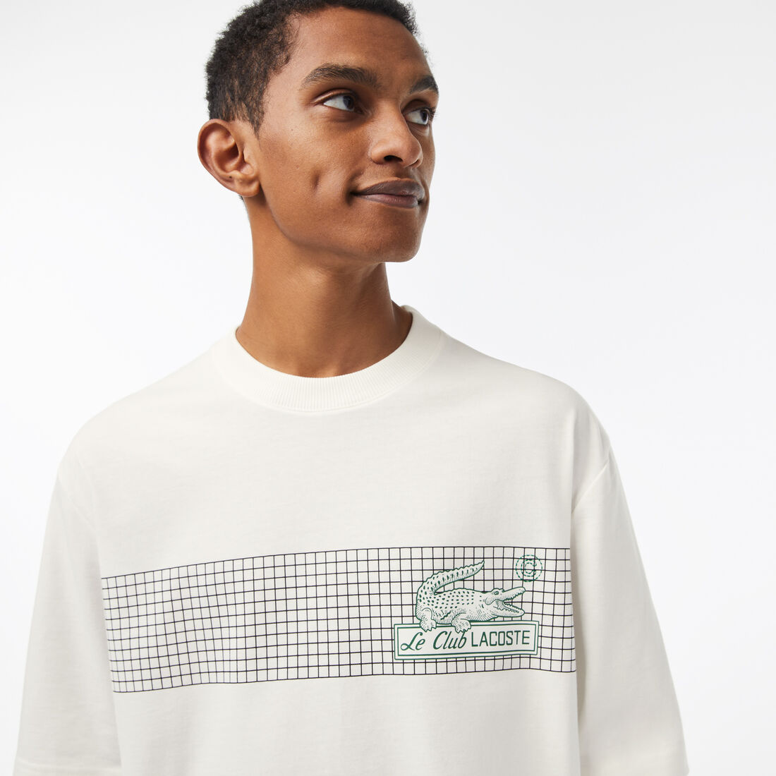 Lacoste Loose Fit Tennis Print Men's T Shirts White | 253-FKHUPX