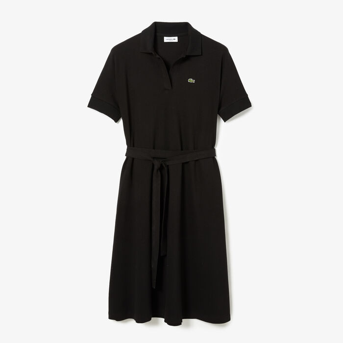 Lacoste Loose Fit V-neck Piqué Women's Dress Black | 037-RFDMEN