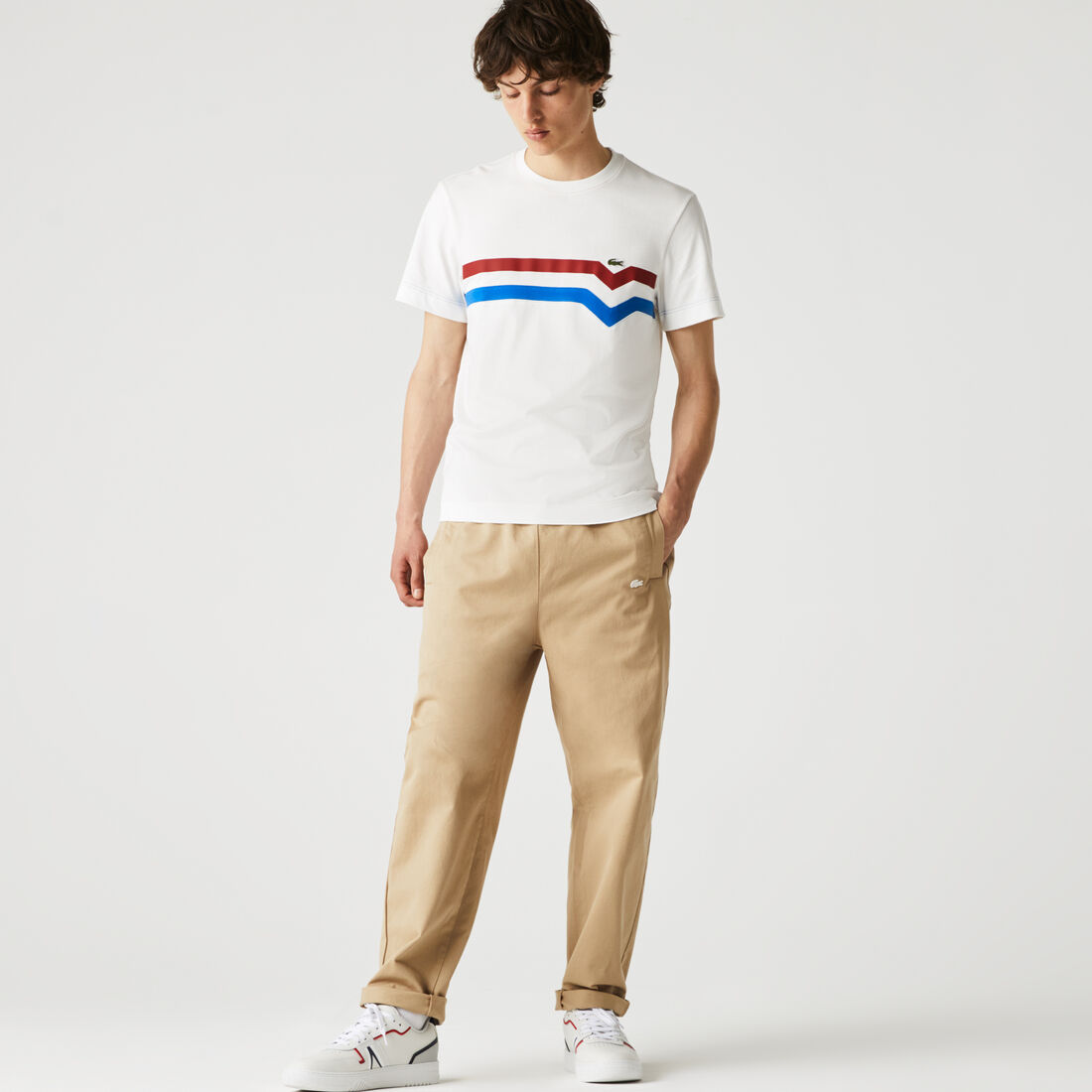 Lacoste Made In France Striped Organic Cotton Men's T Shirts White | 154-OESUTP