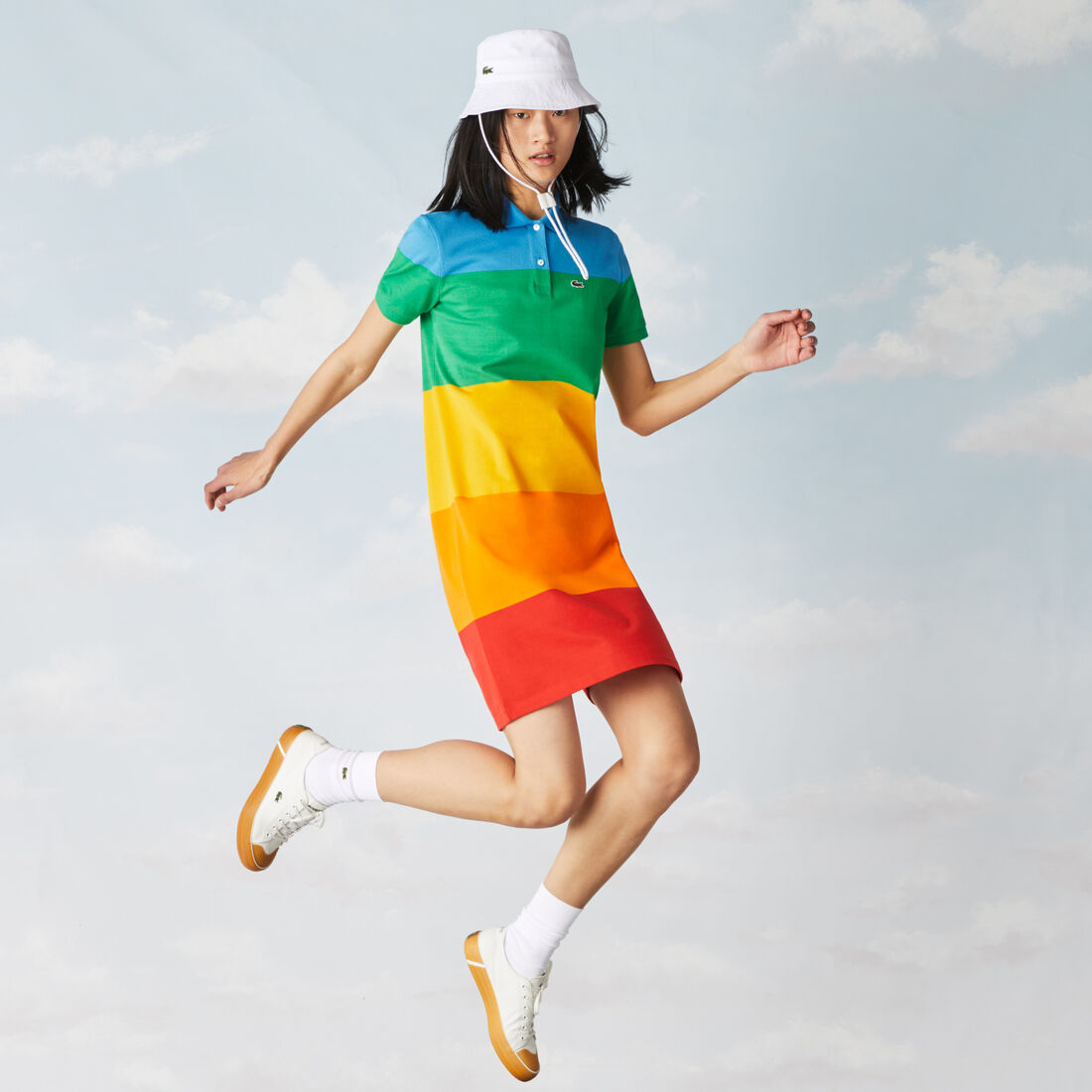 Lacoste Polaroid Collaboration Striped Cotton Piqué Women's Dress Multicolor | 251-LKQNFO