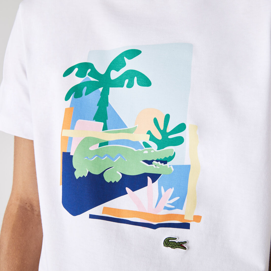 Lacoste Print Cotton Men's T Shirts White | 915-SFJDKW