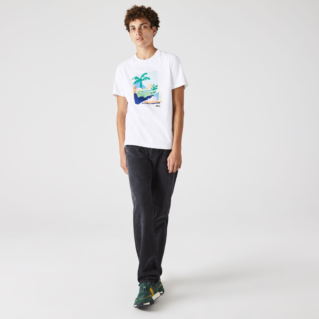 Lacoste Print Cotton Men's T Shirts White | 915-SFJDKW