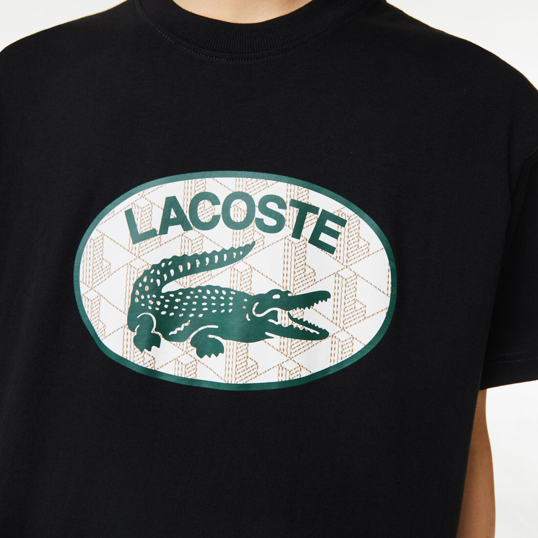 Lacoste Regular Fit Branded Monogram Print Men's T Shirts Black | 138-OWYLNZ