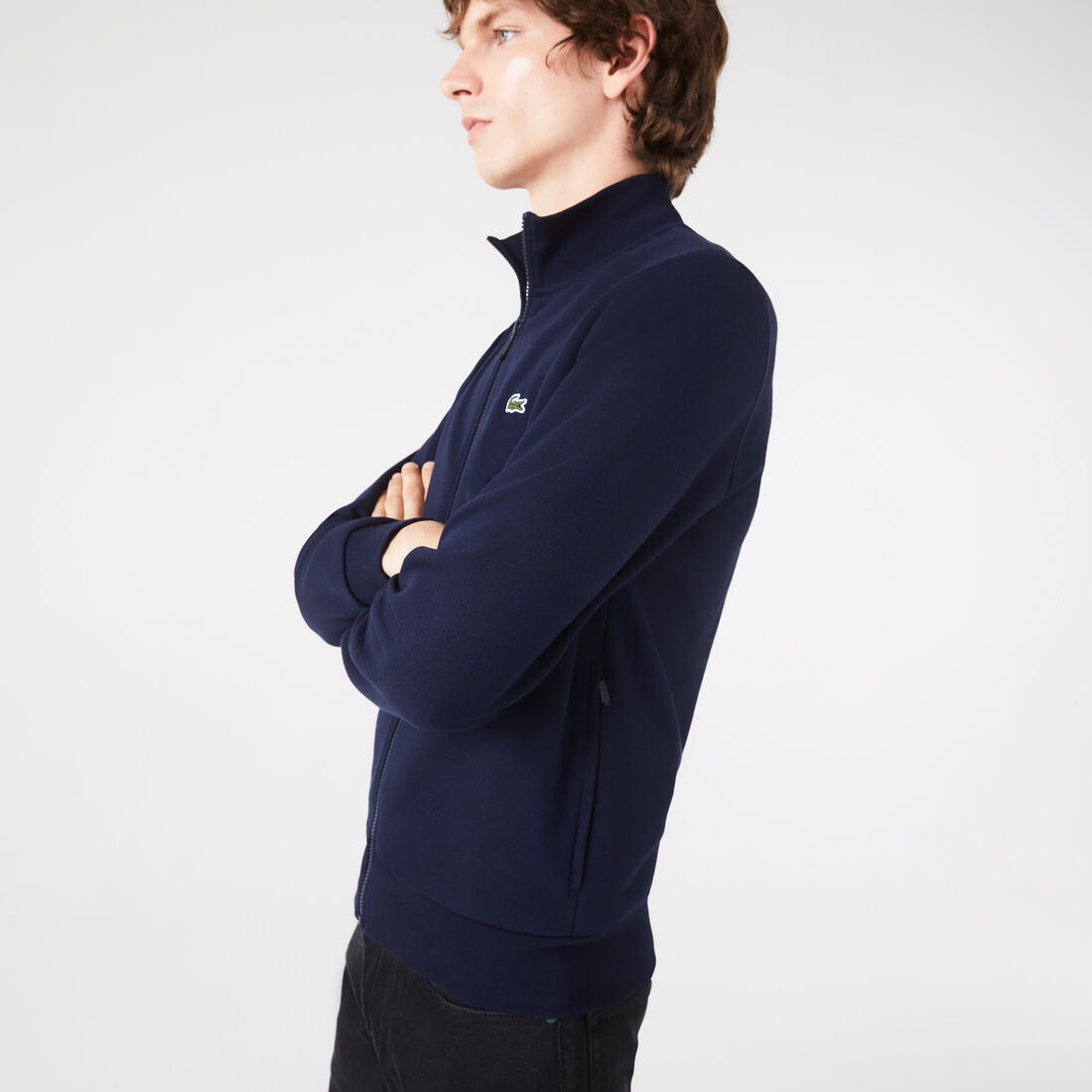 Lacoste Regular Fit Brushed Fleece Zippered Men's Sweatshirts Navy Blue | 270-LVOXEZ