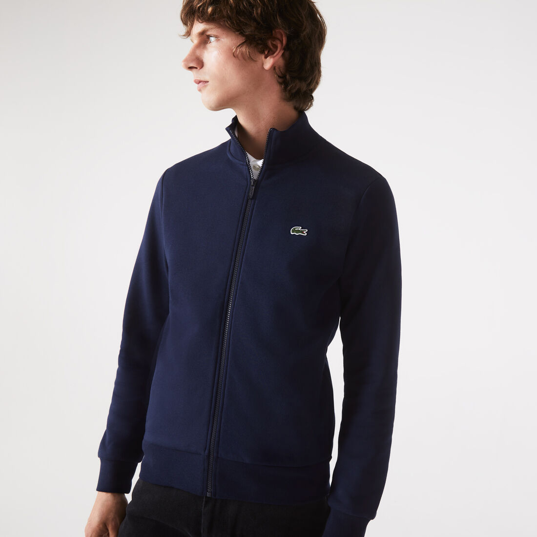 Lacoste Regular Fit Brushed Fleece Zippered Men\'s Sweatshirts Navy Blue | 270-LVOXEZ