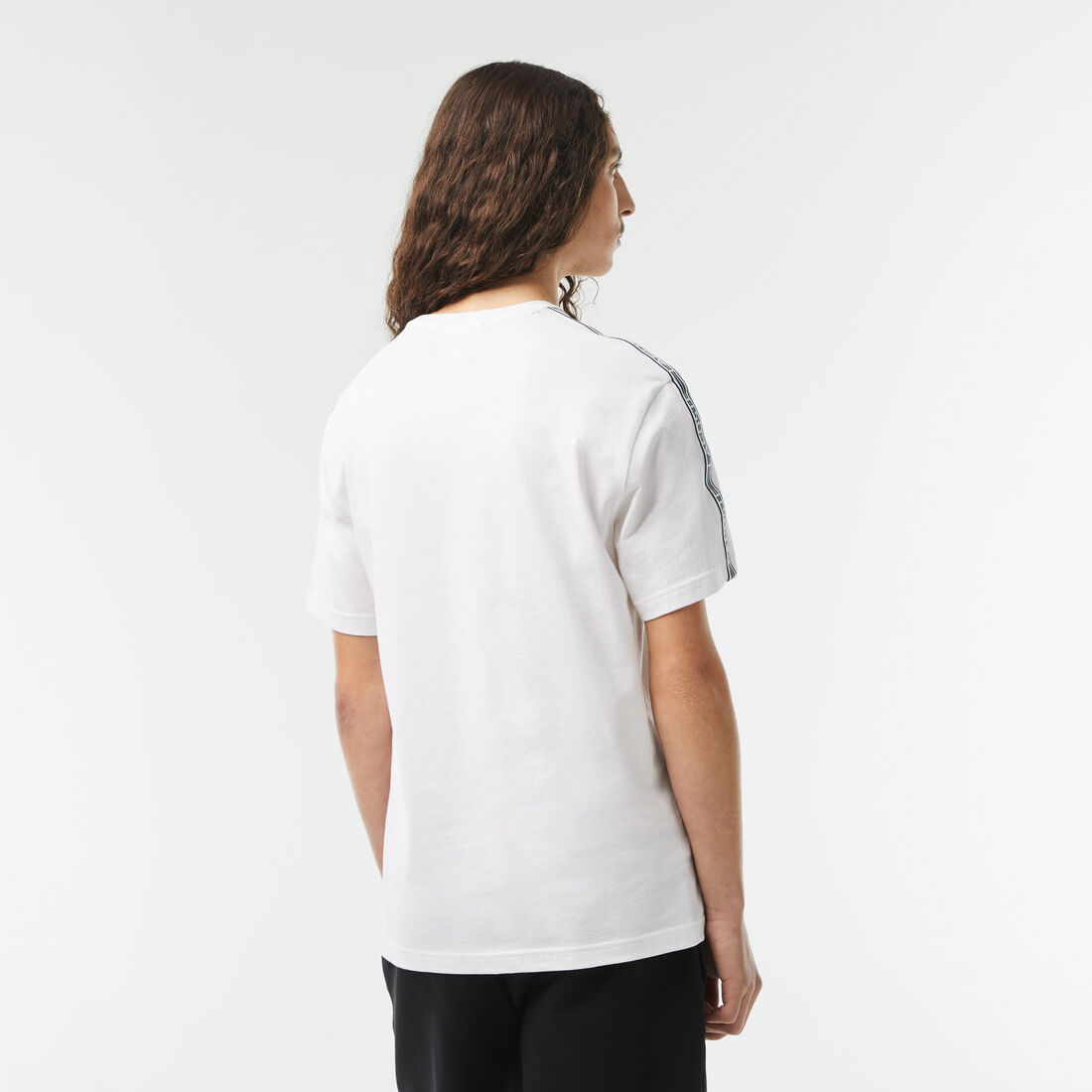 Lacoste Regular Fit Logo Stripe Men's T Shirts White | 215-LISWRN