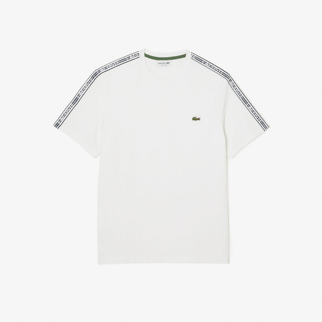 Lacoste Regular Fit Logo Stripe Men's T Shirts White | 215-LISWRN