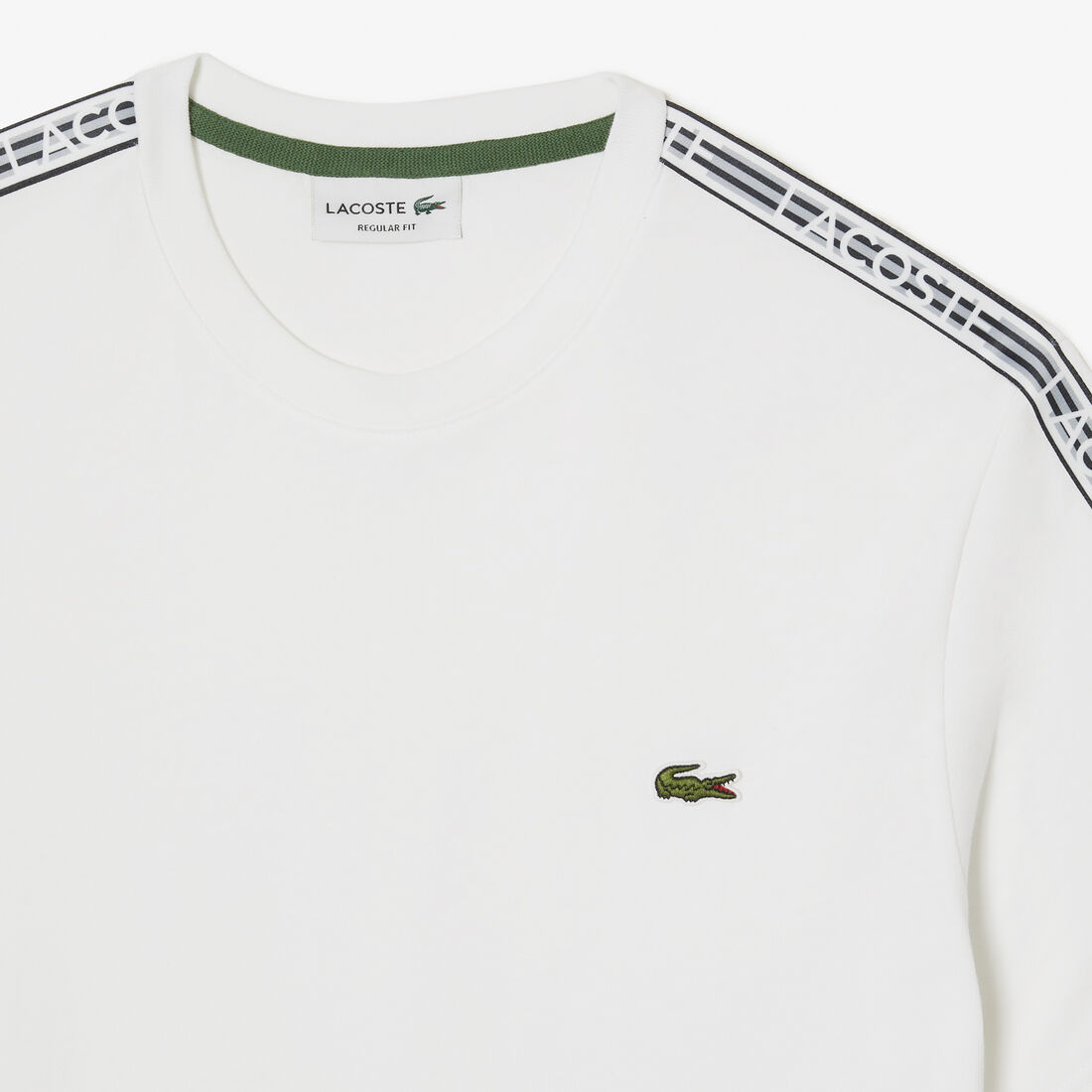 Lacoste Regular Fit Logo Stripe Men's T Shirts White | 215-LISWRN