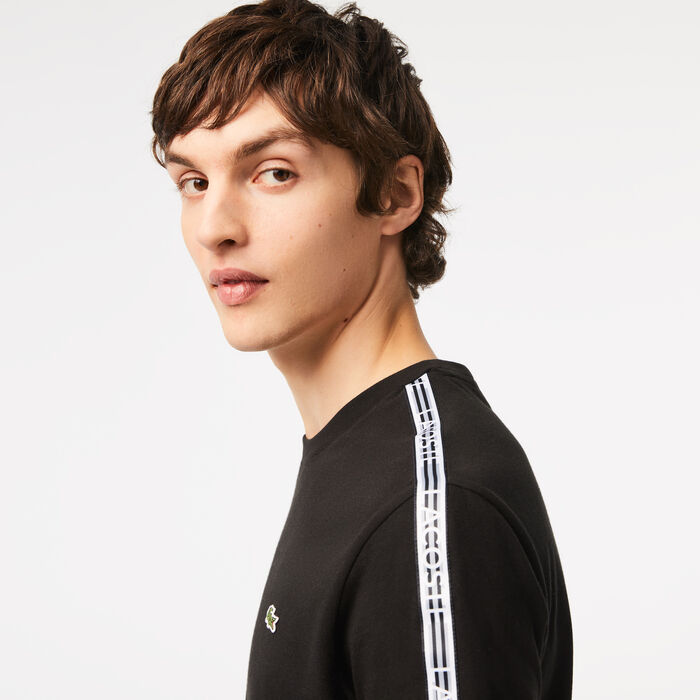 Lacoste Regular Fit Logo Stripe Men's T Shirts Black | 310-PUASHL