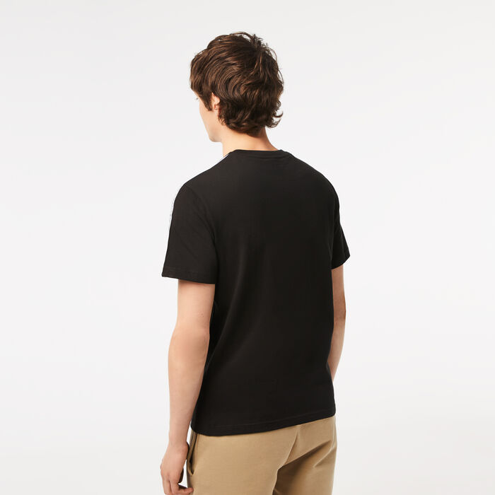 Lacoste Regular Fit Logo Stripe Men's T Shirts Black | 310-PUASHL