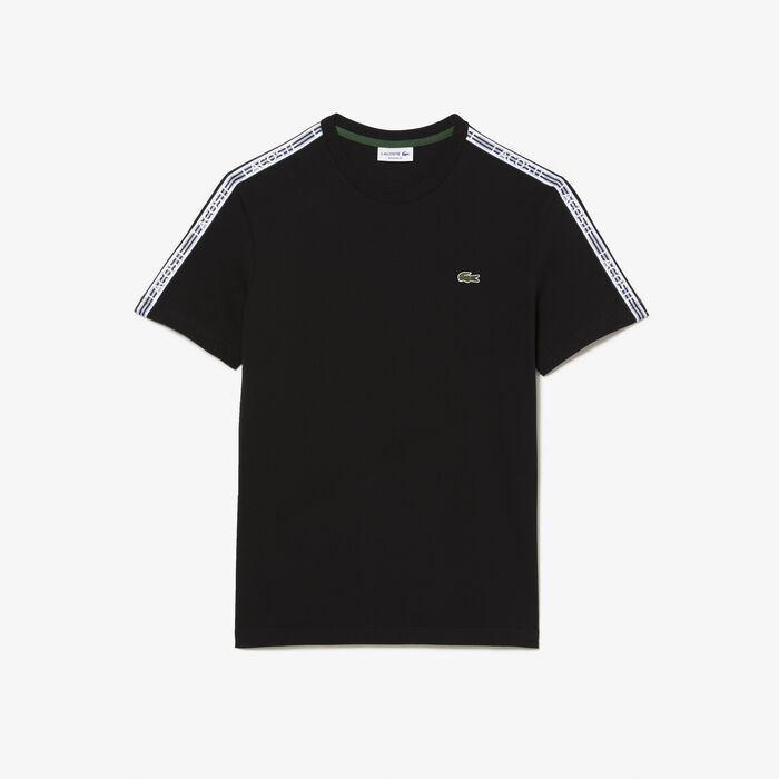 Lacoste Regular Fit Logo Stripe Men's T Shirts Black | 310-PUASHL