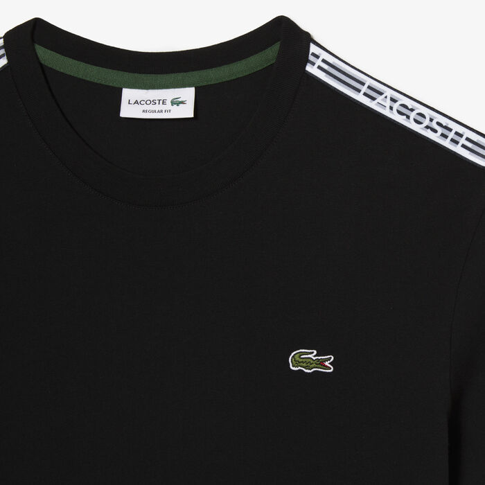 Lacoste Regular Fit Logo Stripe Men's T Shirts Black | 310-PUASHL