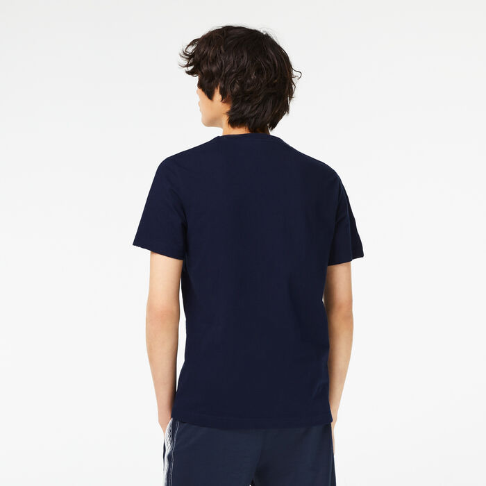 Lacoste Regular Fit Logo Stripe Men's T Shirts Navy Blue | 325-ZODKXN