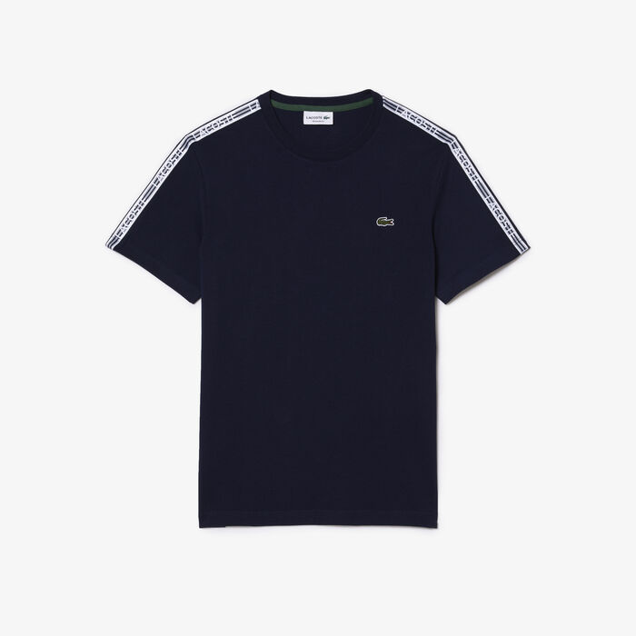 Lacoste Regular Fit Logo Stripe Men's T Shirts Navy Blue | 325-ZODKXN