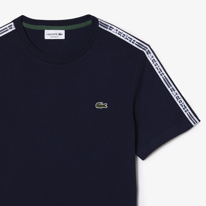 Lacoste Regular Fit Logo Stripe Men's T Shirts Navy Blue | 325-ZODKXN