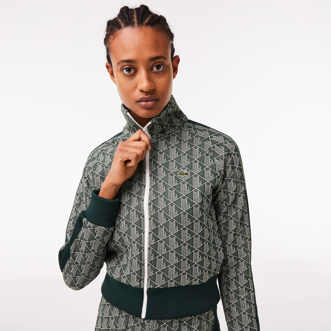 Lacoste Regular Fit Monogram Print Zip Women's Sweatshirts Green / Beige | 238-XBHRAG
