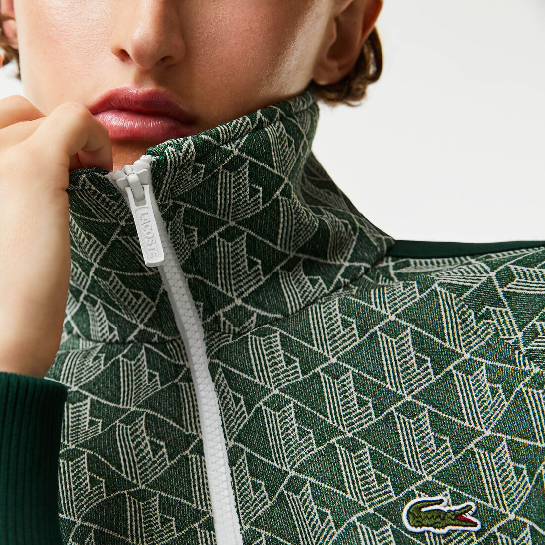Lacoste Regular Fit Monogram Print Zip Women's Sweatshirts Green / Beige | 238-XBHRAG