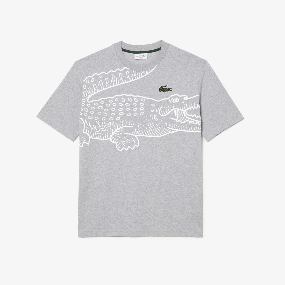 Lacoste Round Neck Loose Fit Crocodile Print Men's T Shirts Grey | 729-SZBHYD