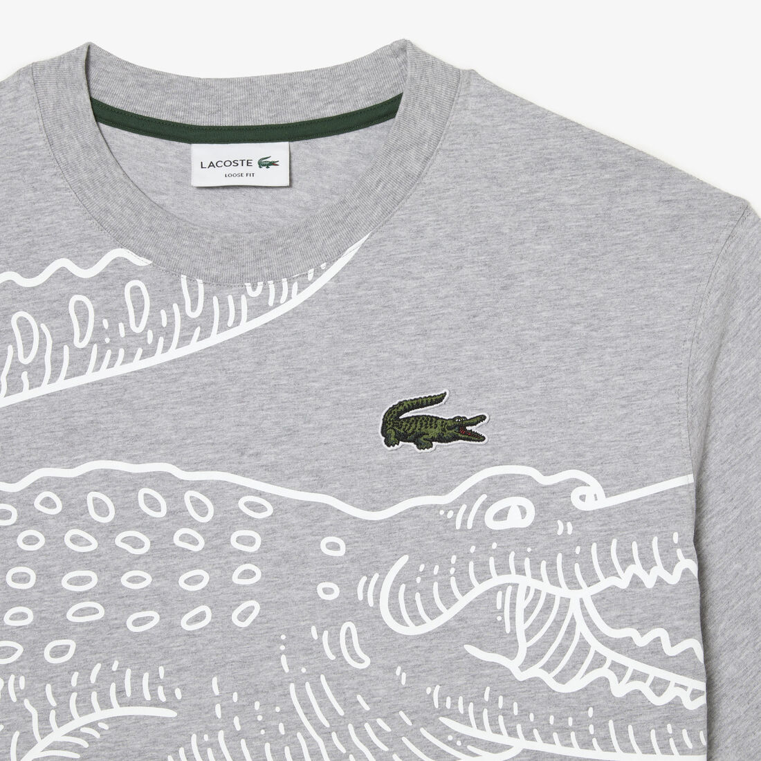 Lacoste Round Neck Loose Fit Crocodile Print Men's T Shirts Grey | 729-SZBHYD