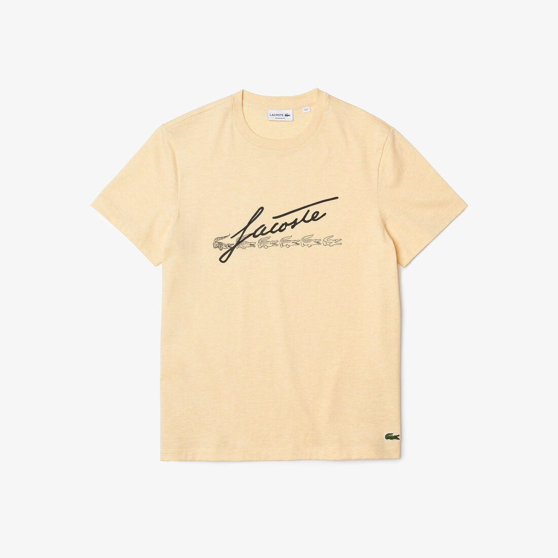 Lacoste Signature And Crocodile Print Crew Neck Cotton Men's T Shirts Yellow | 358-KUQNRS