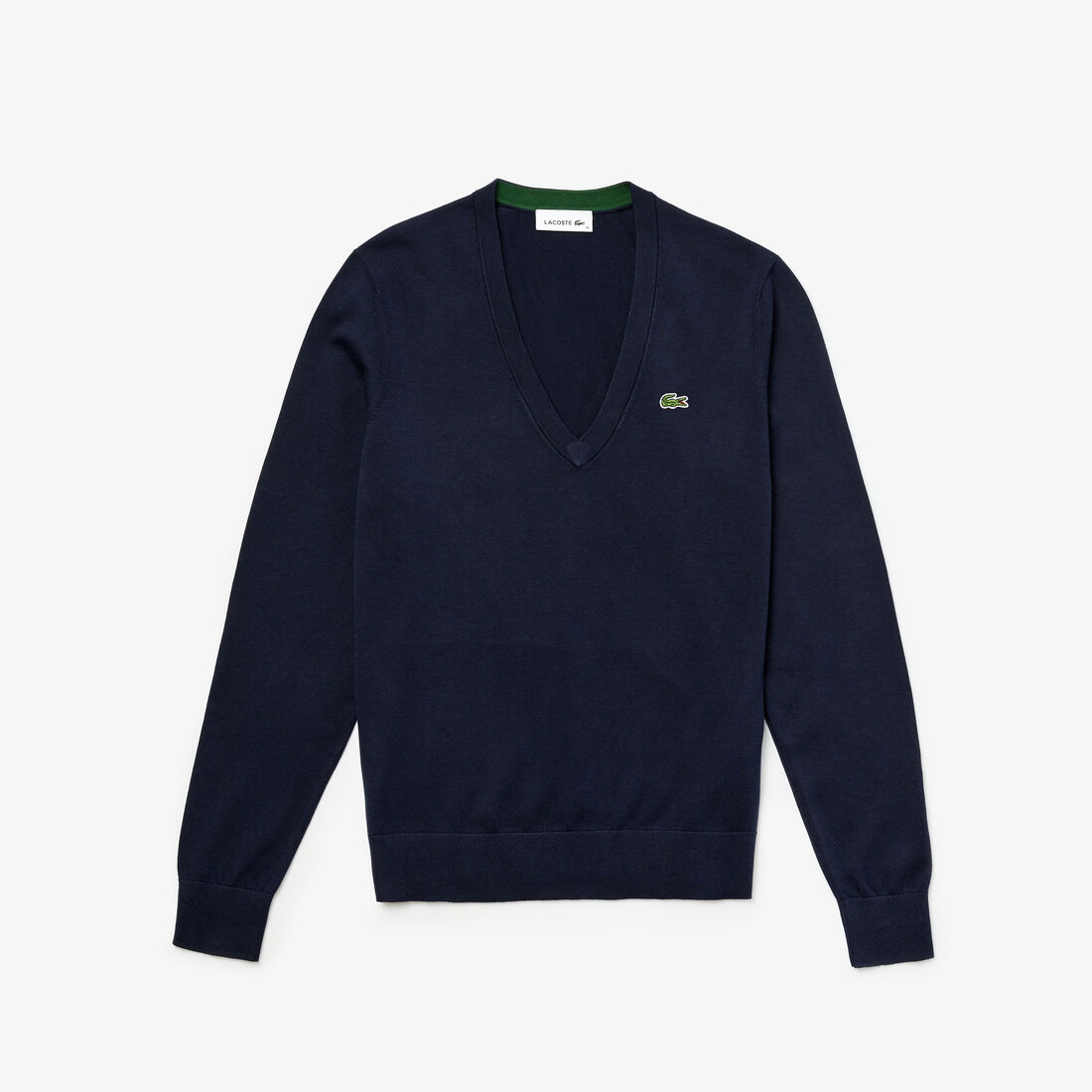 Lacoste Solid Cotton V-neck Women's Sweatshirts Blue | 064-UMSXLP