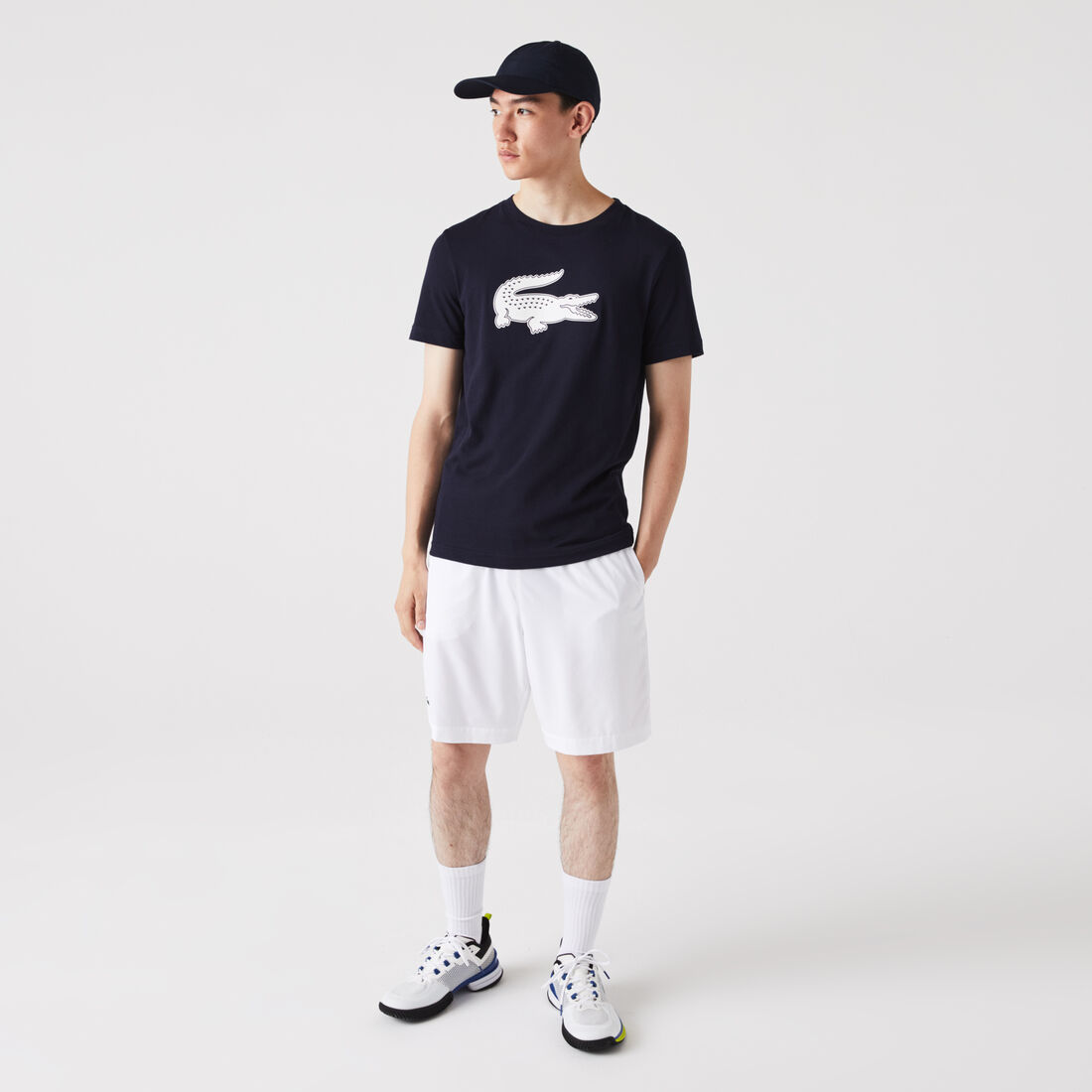 Lacoste Sport 3d Print Crocodile Breathable Jersey Men's T Shirts Navy Blue / White | 879-JWUSEH