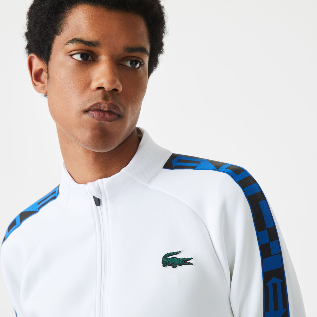 Lacoste Sport Printed Zip Tennis Men's Sweatshirts White | 684-MHRLUT