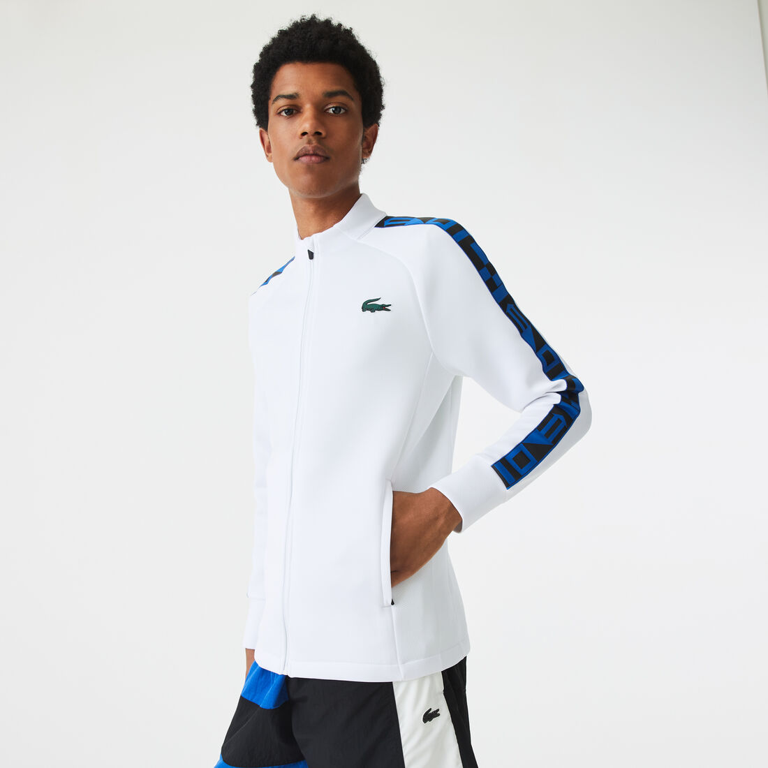 Lacoste Sport Printed Zip Tennis Men\'s Sweatshirts White | 684-MHRLUT